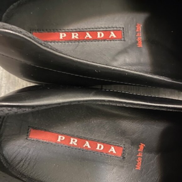 Prada Black Leather Silver Buckle Rubber Sole Slip On Loafers Size 11 NWT - Picture 4 of 13